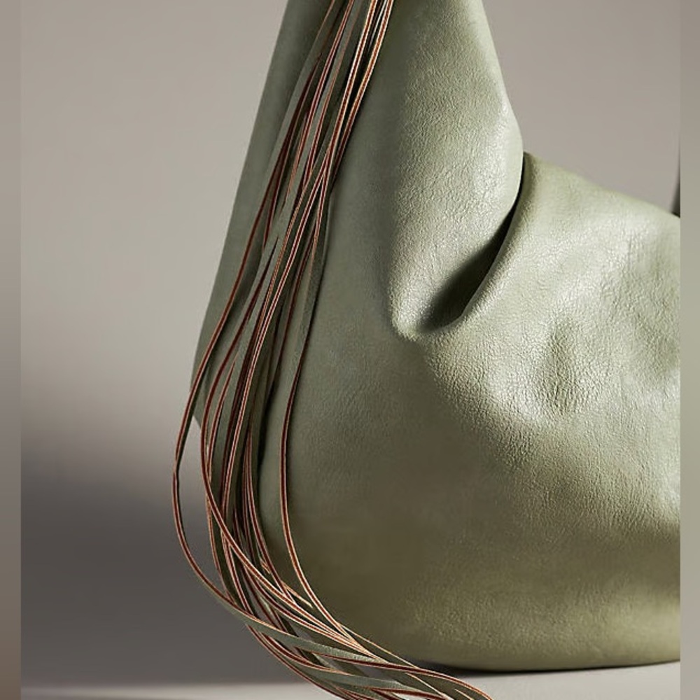 Holzweiler Cocoon Big Bag Green Fringe NWOT Anthropologie Boho - Picture 2 of 14